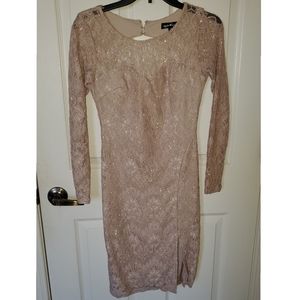Nude glitter lace long sleeve dress